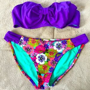 Strapless Purple Flower Bikini Set